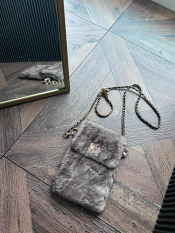 JF Gold Zincir Detaylı Askı Peluş Çanta - Vizon