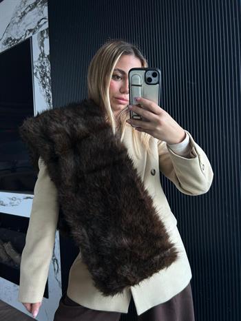 JF İçten Geçmeli Kürk Boyunluk - Kahverengi