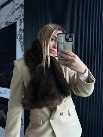 JF İçten Geçmeli Kürk Boyunluk - Kahverengi