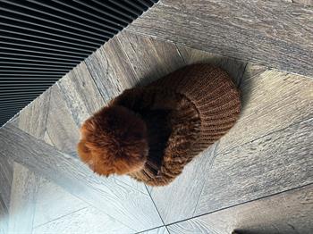 JF Kürk Ponponlu Triko Kasket Şapka - Kahverengi