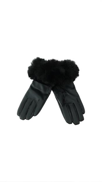 JF Kürklü Deri Eldiven - Siyah