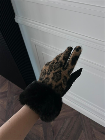 JF Kürklü Leopar Eldiven - Vizon