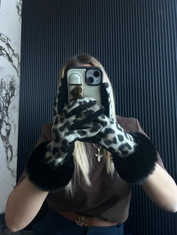 JF Leopar Desen Eldiven - Gri