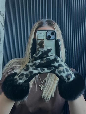 JF Leopar Desen Eldiven - Gri