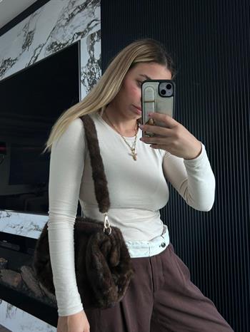 JF Peluş El Çantası - Kahverengi