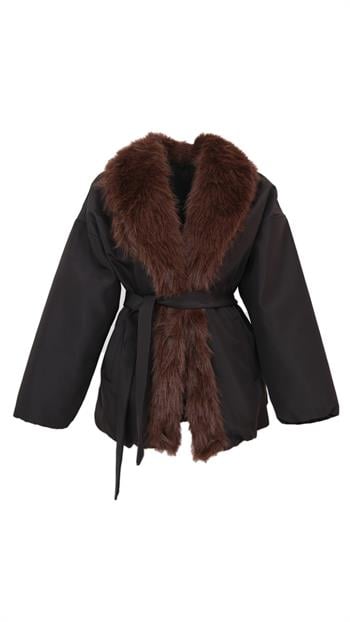 LISA Kürklü Şişme Mont - Siyah