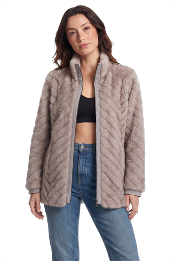 LIXUE Diagonal Dilimli Dik Yaka Suni Kürk Ceket - Gri