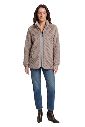 LIXUE Diagonal Dilimli Dik Yaka Suni Kürk Ceket - Gri