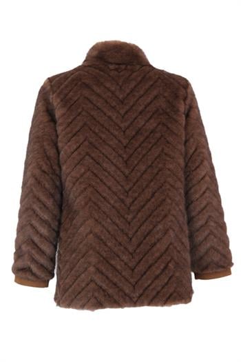 LIXUE Diagonal Dilimli Dik Yaka Suni Kürk Ceket - Kahverengi