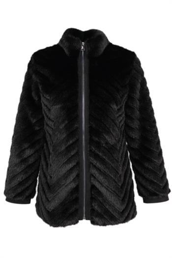 LIXUE Suni Kürk Ceket - Siyah