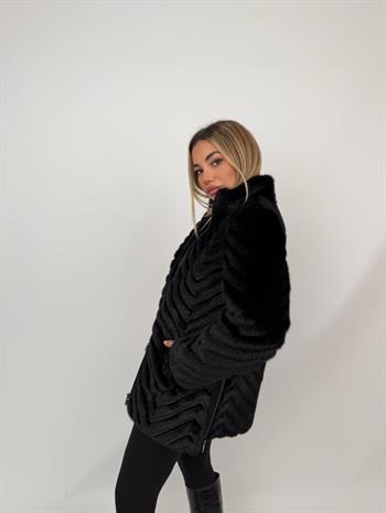 LIXUE Suni Kürk Ceket - Siyah