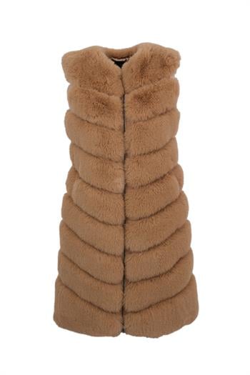 Long Classic Suni Kürk Yelek - Şampanya