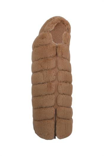 Long Classic Suni Kürk Yelek - Şampanya