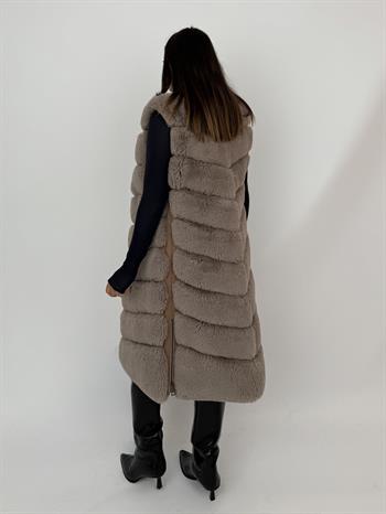 Long Classic Suni Kürk Yelek - Taş