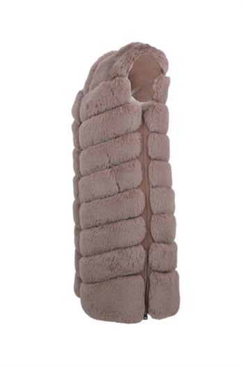 Long Classic Suni Kürk Yelek - Taş