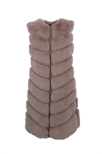 Long Classic Suni Kürk Yelek - Taş