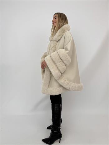 MARCELA Kürklü Kaşmir Panço - Bej