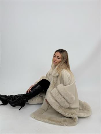 MARCELA Kürklü Kaşmir Panço - Bej