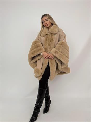 MARCELA Kürklü Kaşmir Panço - Camel