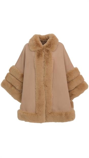 MARCELA Kürklü Kaşmir Panço - Camel