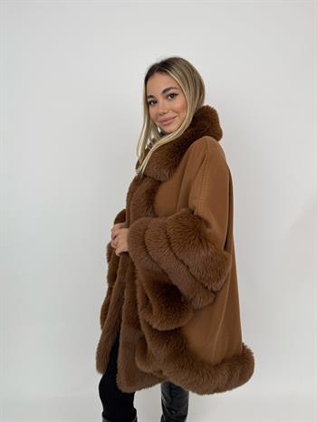 MARCELA Kürklü Kaşmir Panço - Kahverengi