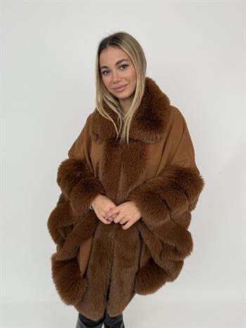 MARCELA Kürklü Kaşmir Panço - Kahverengi