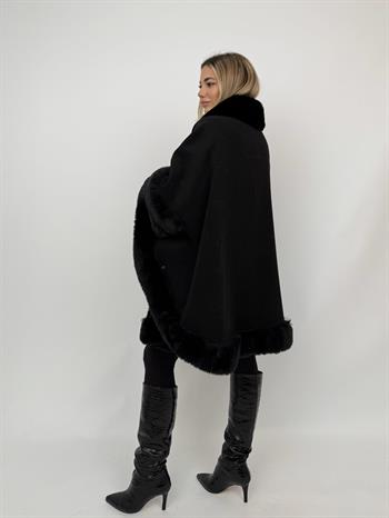 MARCELA Kürklü Kaşmir Panço - Siyah