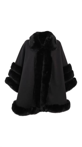 MARCELA Kürklü Kaşmir Panço - Siyah
