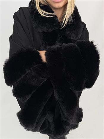 MARCELA Kürklü Kaşmir Panço - Siyah