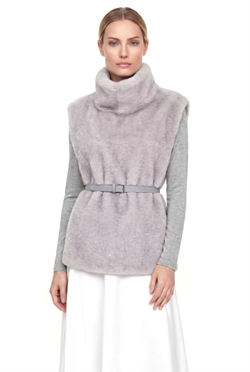 MARTINA Balıkçı Yaka Kemerli Kazak - Gri