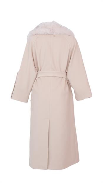 NANDO Yakası Kürklü Oversize Kaban - Bej