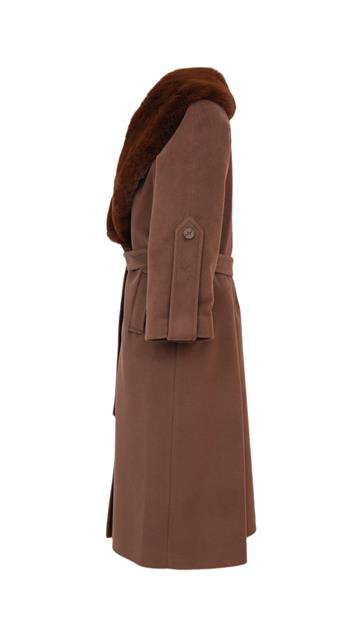 NANDO Yakası Kürklü Oversize Kaban - Kahverengi