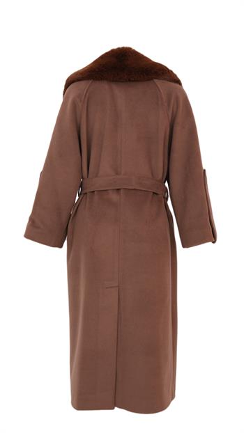 NANDO Yakası Kürklü Oversize Kaban - Kahverengi