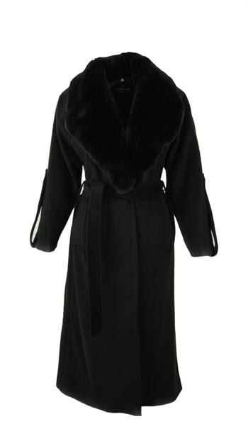 NANDO Yakası Kürklü Oversize Kaban - Siyah
