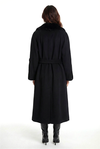NANDO Yakası Kürklü Oversize Kaban - Siyah
