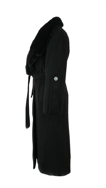 NANDO Yakası Kürklü Oversize Kaban - Siyah