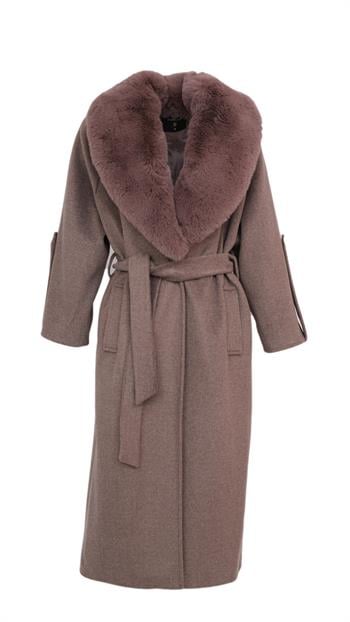 NANDO Yakası Kürklü Oversize Kaban - Vizon