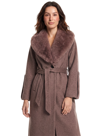 NANDO Yakası Kürklü Oversize Kaban - Vizon