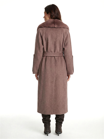 NANDO Yakası Kürklü Oversize Kaban - Vizon