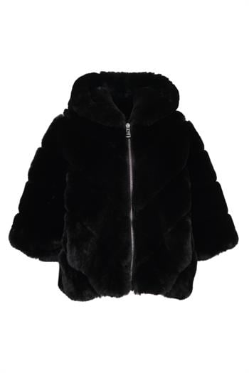 NOCTIA Kapüşonlu Suni Kürk Ceket - Siyah
