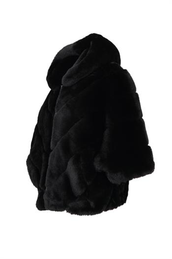 NOCTIA Kapüşonlu Suni Kürk Ceket - Siyah