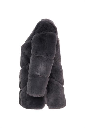 NOVUS Yuvarlak Yakalı Yoğun Kürklü Ceket - Antrasit