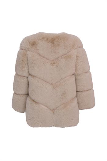 NOVUS Yuvarlak Yakalı Yoğun Kürklü Ceket - Bej