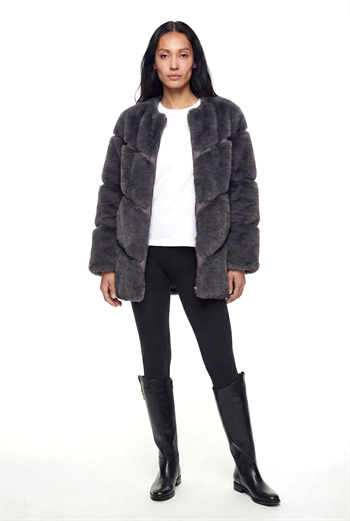 NOVUS Yuvarlak Yakalı Yoğun Kürklü Ceket - Antrasit