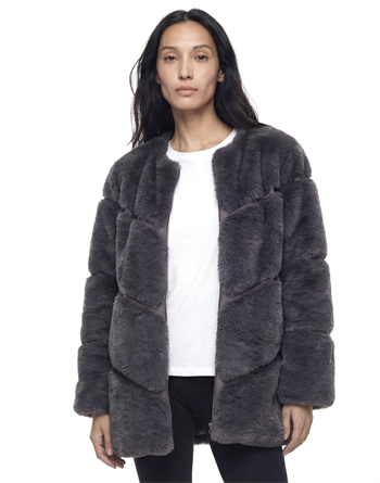 NOVUS Yuvarlak Yakalı Yoğun Kürklü Ceket - Antrasit