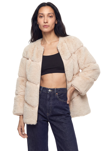 NOVUS Yuvarlak Yakalı Yoğun Kürklü Ceket - Bej