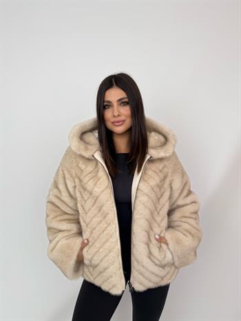 OLESYA Suni Kürk Ceket - Bej