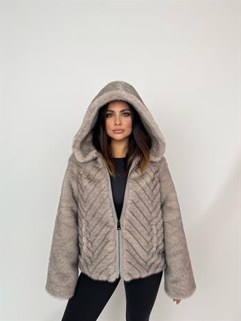 OLESYA Suni Kürk Ceket - Gri