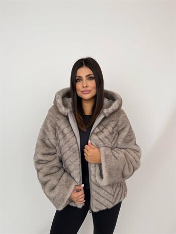 OLESYA Suni Kürk Ceket - Gri