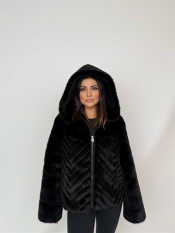 OLESYA Suni Kürk Ceket - Siyah